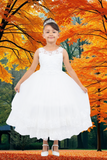 Girls Communion Dress with Bows | Off-White & Champagne Color