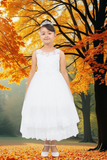 Girls Communion Dress with Bows | Off-White & Champagne Color
