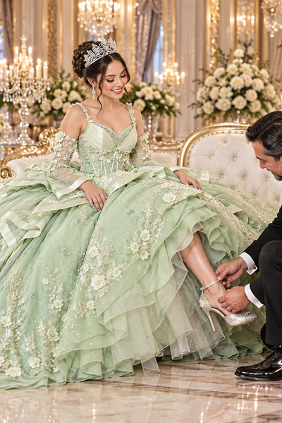 Luxury Sage Quinceañera & Sweet 16 Gown | Queen Collection