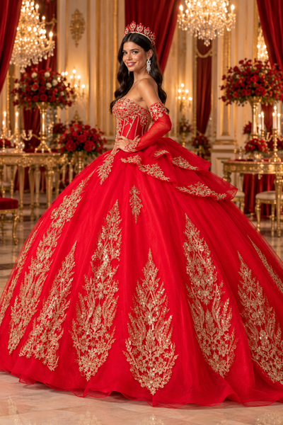 Regal Quinceañera Ball Gown with Detachable Cape