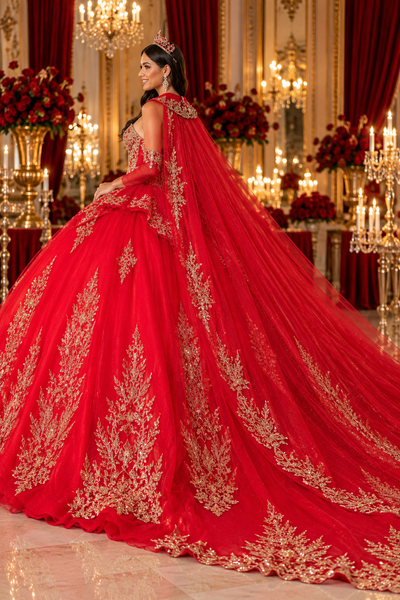Regal Quinceañera Ball Gown with Detachable Cape