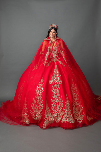 Regal Quinceañera Ball Gown with Detachable Cape