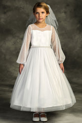 Lovely First Communion Dress With Sheer Long Sleeves