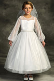 Lovely First Communion Dress With Sheer Long Sleeves