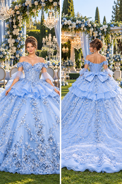 Fairytale Blue Quinceañera Dress with Grand Train