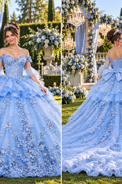Fairytale Blue Quinceañera Dress with Grand Train