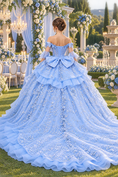 Fairytale Blue Quinceañera Dress with Grand Train