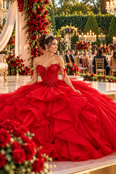 Regal Couture Quinceañera Ball Gown with Sweeping Train