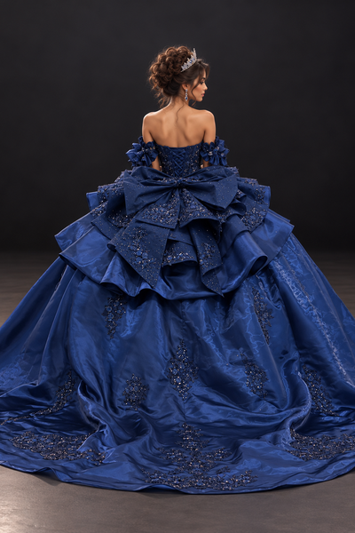 Navy Ruffle Couture Gown for Quinceañera & Formal Events