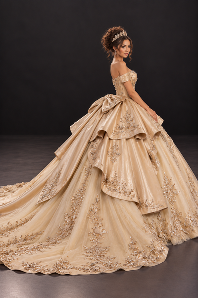 Gold Quinceañera Ball Gown with Train | Queen Collection