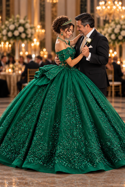 Luxury Hunter Green Quinceañera Ball Gown | Blush Kids