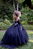 Black Pageant Girl Communion Flower Girl Gown Baby Baptism Party Dress