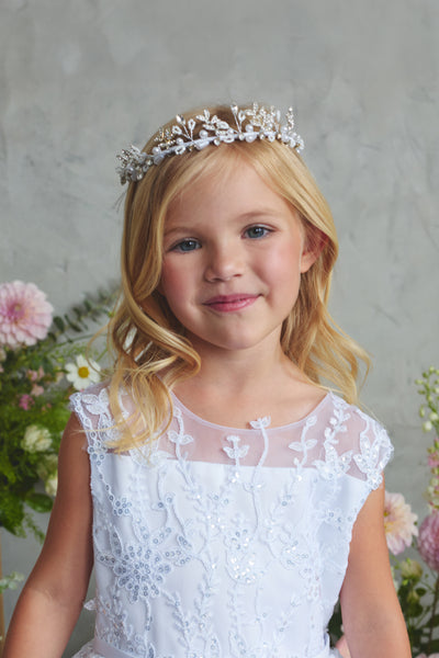 Girls Communion Pearl Floral Crown Headpiece