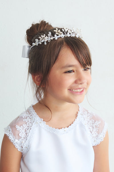 Girls Communion Pearl Floral Crown Headpiece