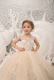 Flower Girl Wedding Party Dress Natural Pageant Gown Birthday Dress Beaded Lace