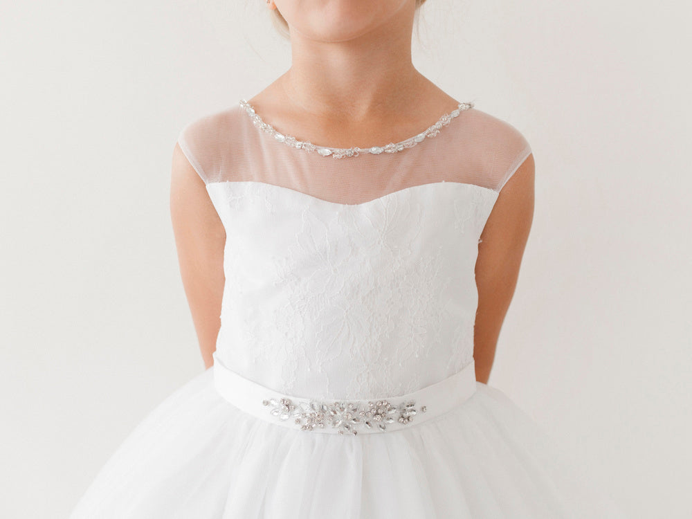 Beautiful Girls First Communion Dress With Illusion Neckline