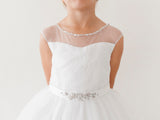 Beautiful Girls First Communion Dress With Illusion Neckline
