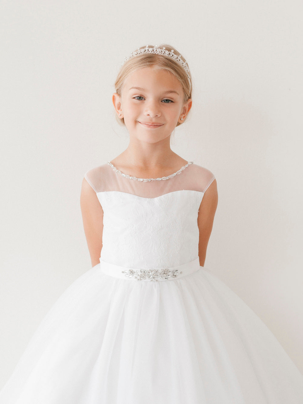 Beautiful Girls First Communion Dress With Illusion Neckline