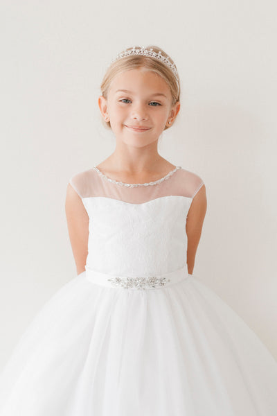 Beautiful Girls First Communion Dress With Illusion Neckline