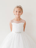 Beautiful Girls First Communion Dress With Illusion Neckline