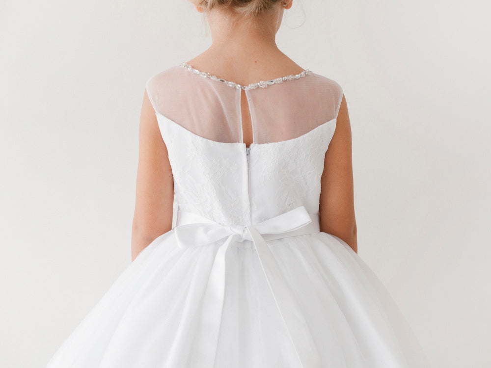 Beautiful Girls First Communion Dress With Illusion Neckline