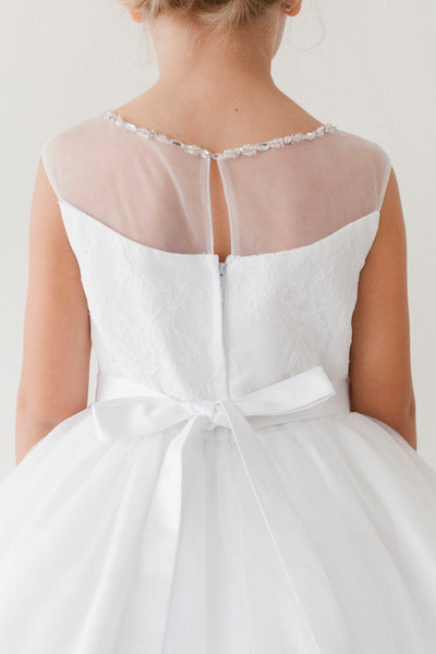 Beautiful Girls First Communion Dress With Illusion Neckline