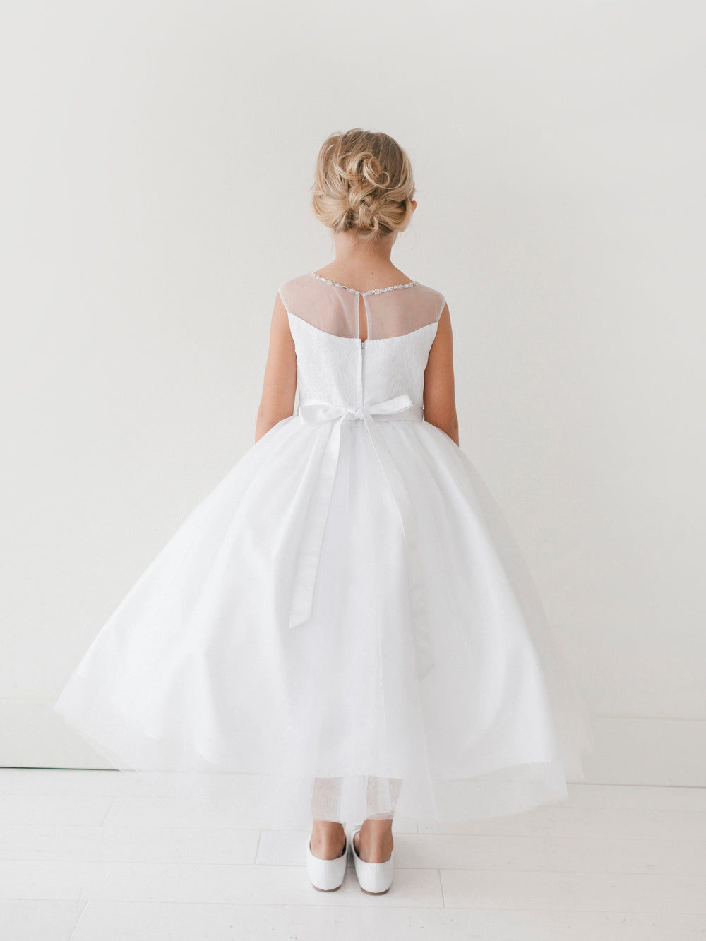 Beautiful Girls First Communion Dress With Illusion Neckline