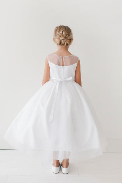 Beautiful Girls First Communion Dress With Illusion Neckline