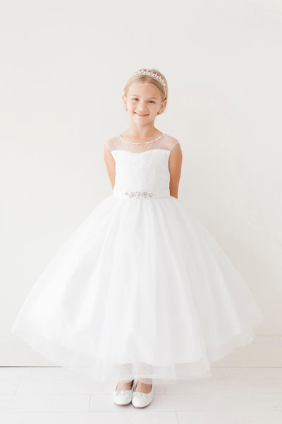 Beautiful Girls First Communion Dress With Illusion Neckline