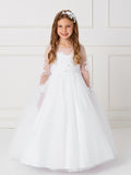 Gorgeous Long Sleeve 1st Communion Dress With Sheer Neckline