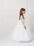Gorgeous Long Sleeve 1st Communion Dress With Sheer Neckline