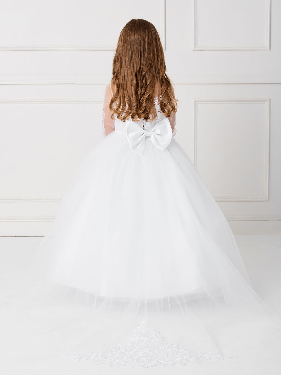 Gorgeous Long Sleeve 1st Communion Dress With Sheer Neckline