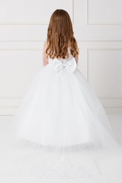 Gorgeous Long Sleeve 1st Communion Dress With Sheer Neckline