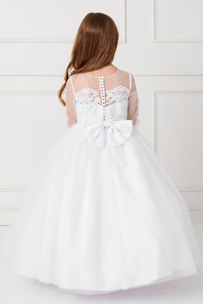 Gorgeous Long Sleeve 1st Communion Dress With Sheer Neckline