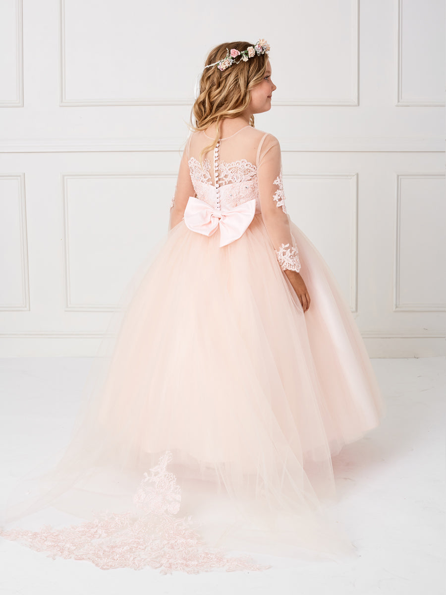 Gorgeous Long Sleeve 1st Communion Dress With Sheer Neckline