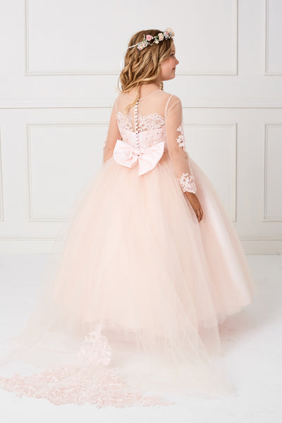 Gorgeous Long Sleeve 1st Communion Dress With Sheer Neckline