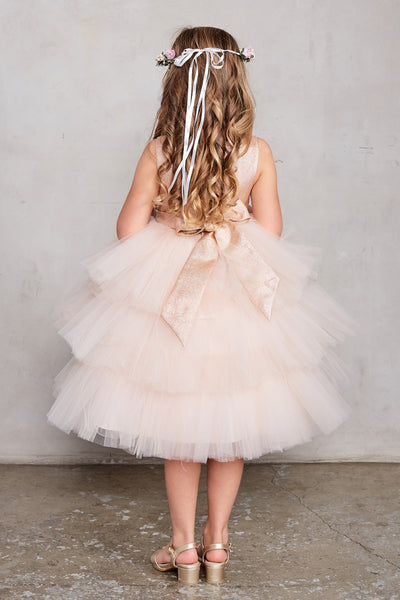 Girls Beautiful Metallic Glitter Pageant Party Dress With Tulle Skirt