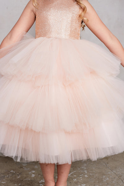 Girls Beautiful Metallic Glitter Pageant Party Dress With Tulle Skirt