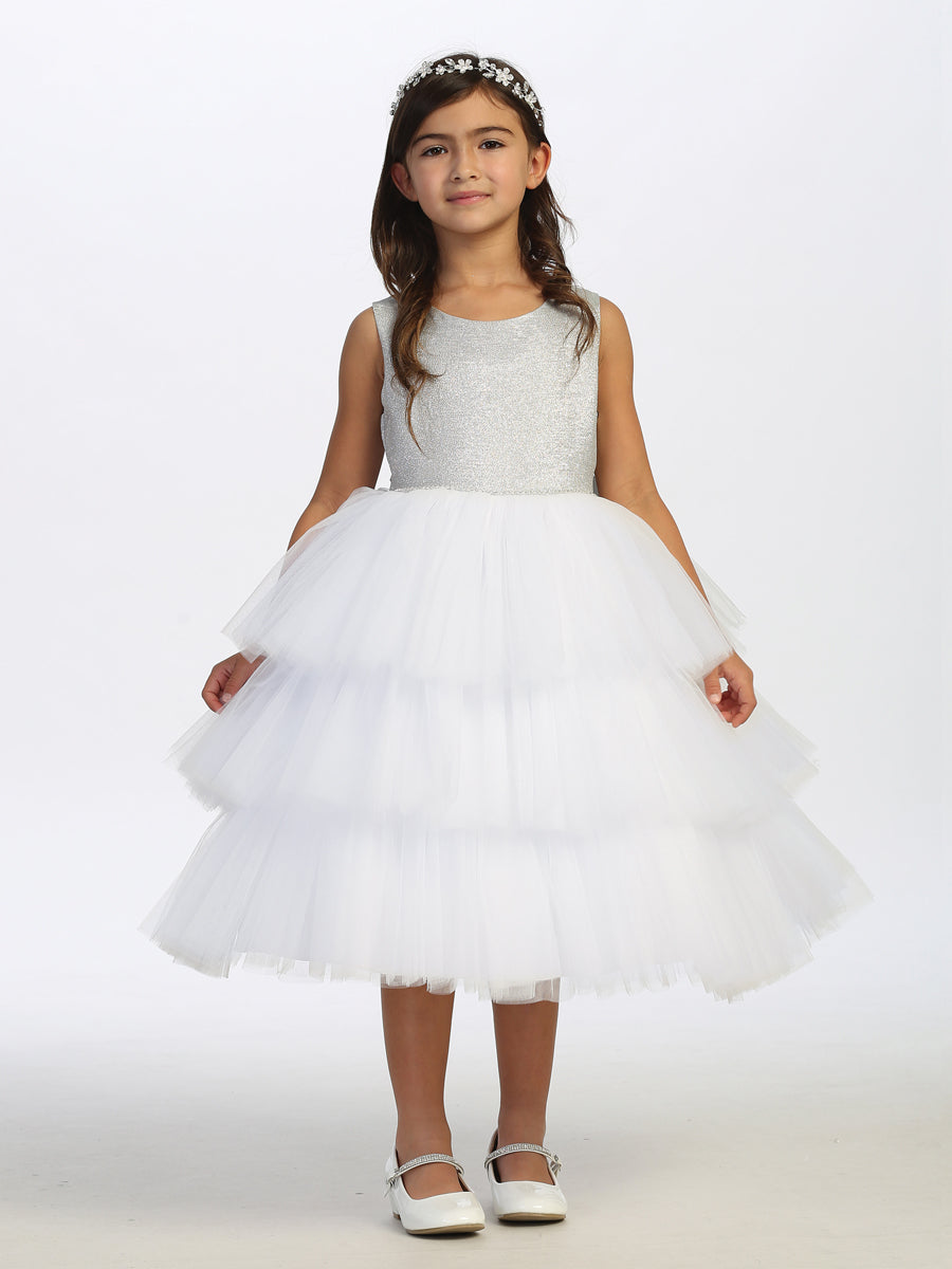 Girls Beautiful Metallic Glitter Pageant Party Dress With Tulle Skirt