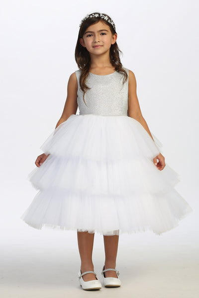 Girls Beautiful Metallic Glitter Pageant Party Dress With Tulle Skirt