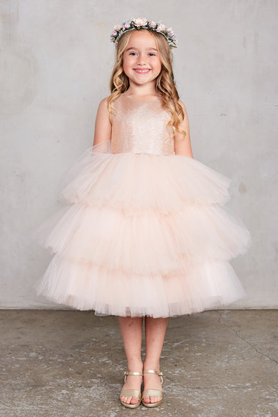 Girls Beautiful Metallic Glitter Pageant Party Dress With Tulle Skirt