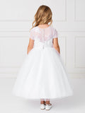 Tea Length First Communion Dress With Illusion Neckline