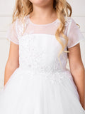 Tea Length First Communion Dress With Illusion Neckline
