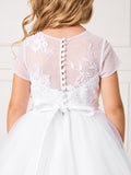 Tea Length First Communion Dress With Illusion Neckline