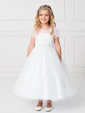 Tea Length First Communion Dress With Illusion Neckline