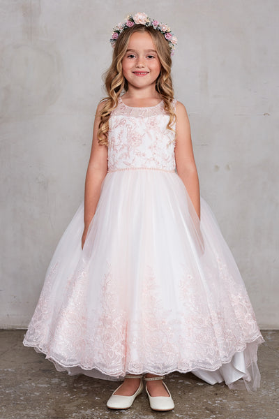 Flower Girl Dress With Embroidered Bodice And Train Skirt