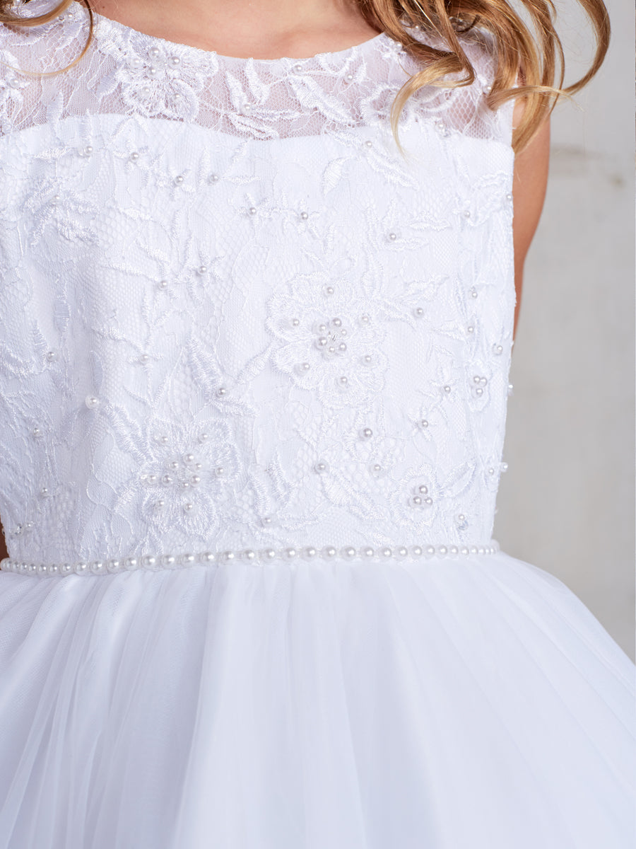 Flower Girl Dress With Embroidered Bodice And Train Skirt