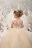 Flower Girl Wedding Party Dress Natural Pageant Gown Birthday Dress Beaded Lace