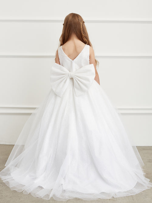 Beautiful Floor Length All Over Glitter Tulle Flower Girl Communion Dress