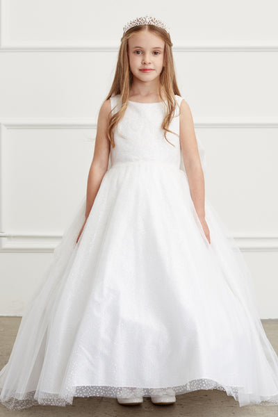 Beautiful Floor Length All Over Glitter Tulle Flower Girl Communion Dress